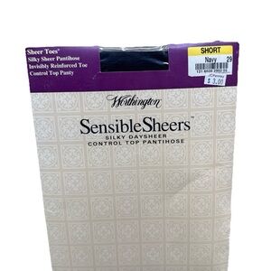 Worthington Sensible Sheers Control Top Pantyhose Short Navy 29 Sheer Toes